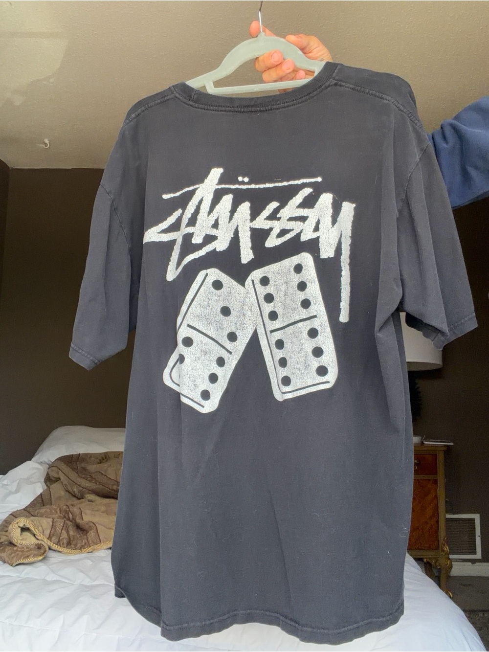 Vintage STUSSY Black Tee with White Domino Graphic